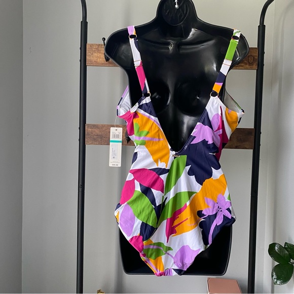 Anne Cole -women’s Center Front Cutout One Piece Swimsuit lush garden size 16 - Picture 5 of 7